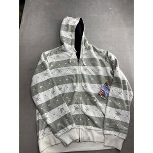 Quiksilver Zip Up Hoodie Mens Large Gray White Argyle Surf Skate Casual Y2K